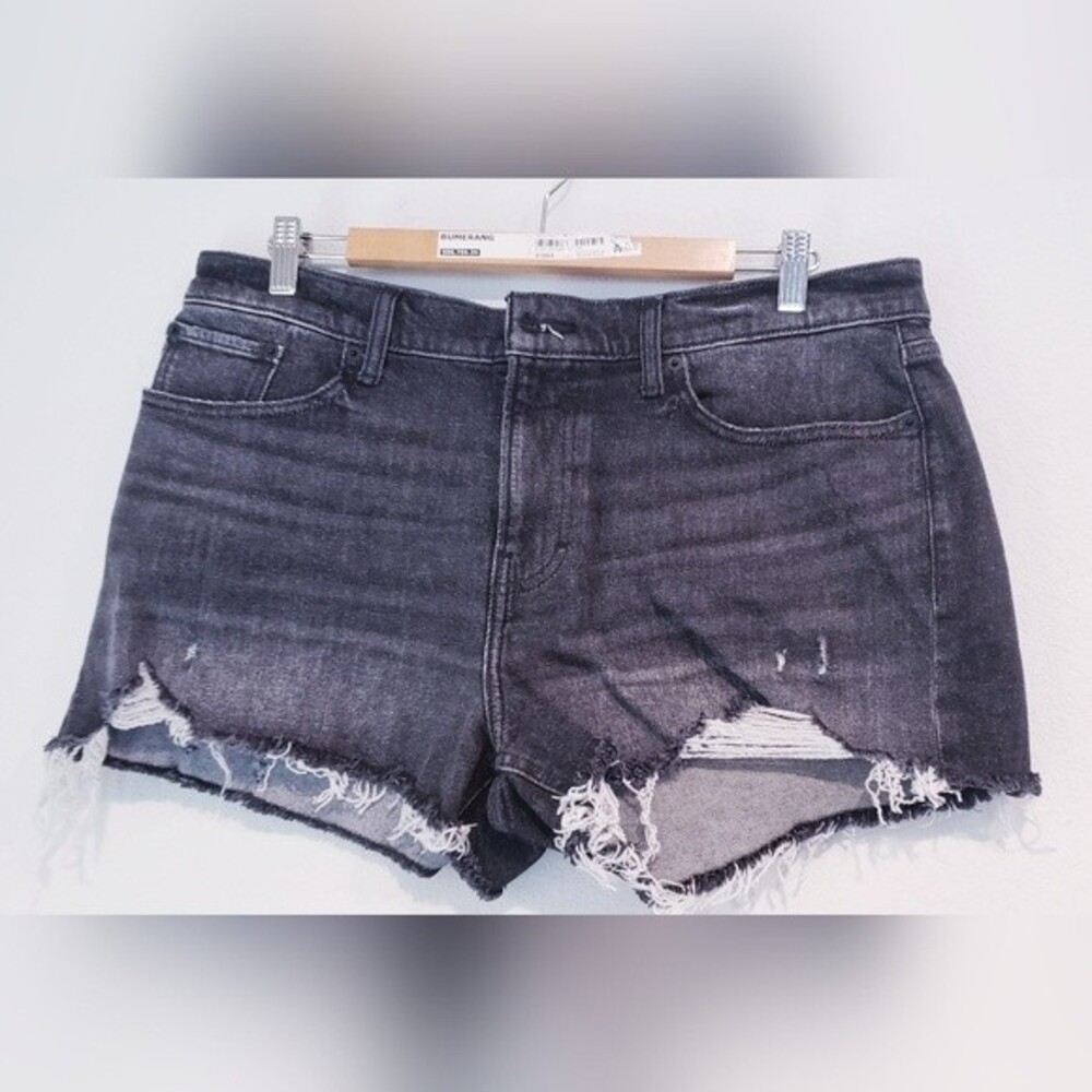 Lucky Brand Mid Rise Boy Short Raw Hem Black Denim Jean Shorts Size 14/32